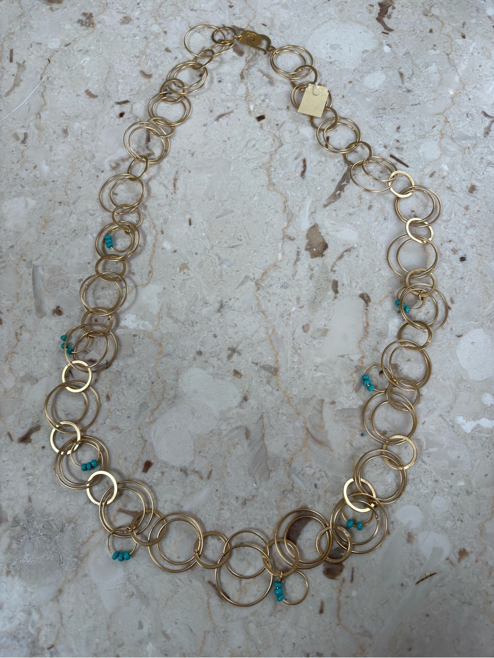 Aura Gold Ring-Link Necklace with Turquoise Bead Accents
